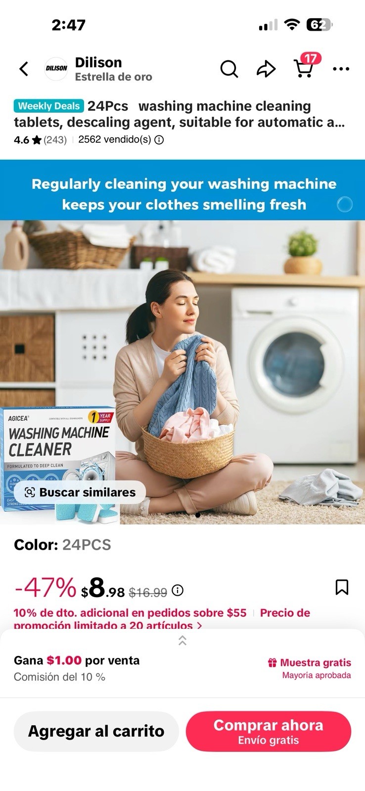 AGICEA Washing Machine Cleaner Tablets 24ct Lemon Deodorizes No Residue