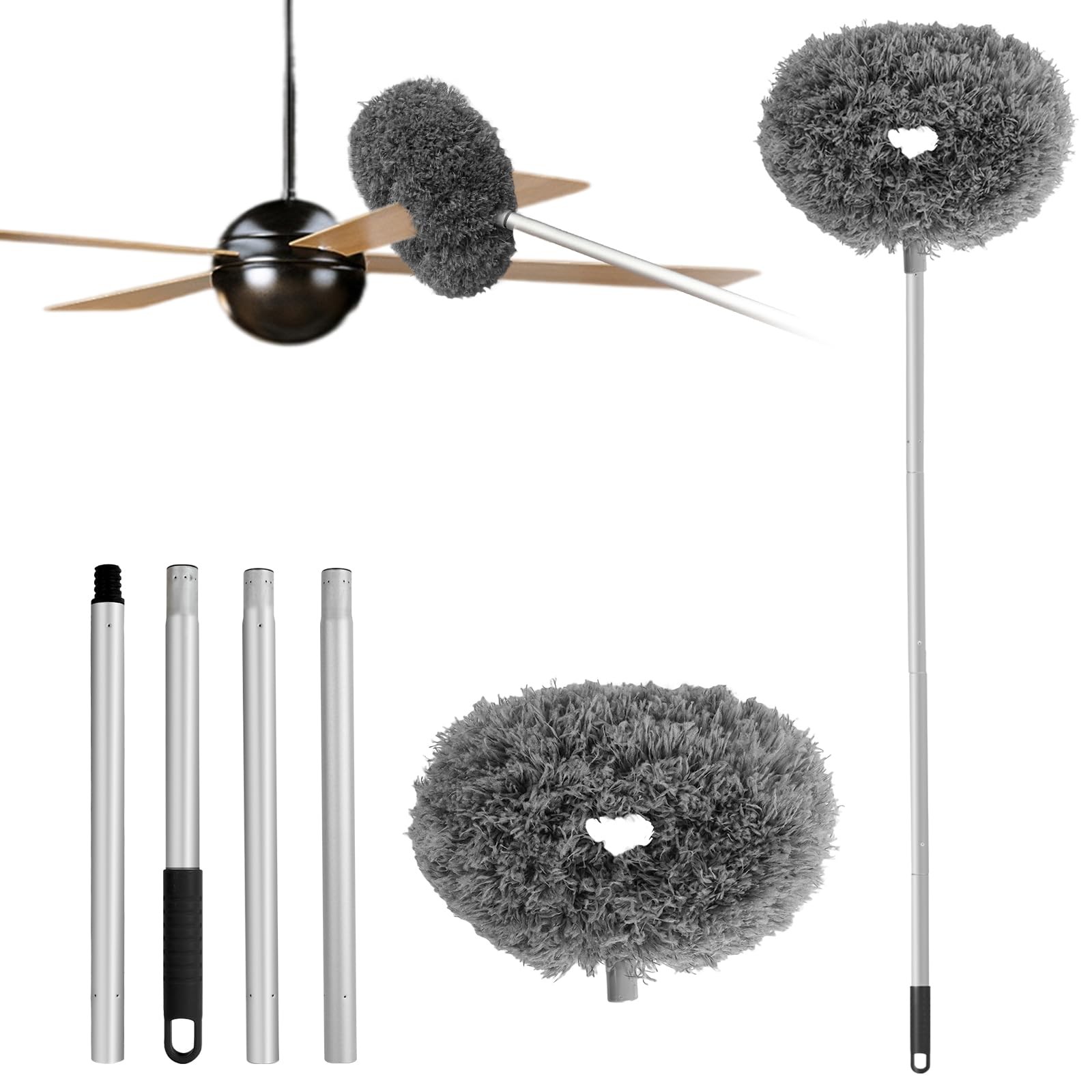 Plumero de microfibra reutilizable limpiador de ventiladores de techo (gris)