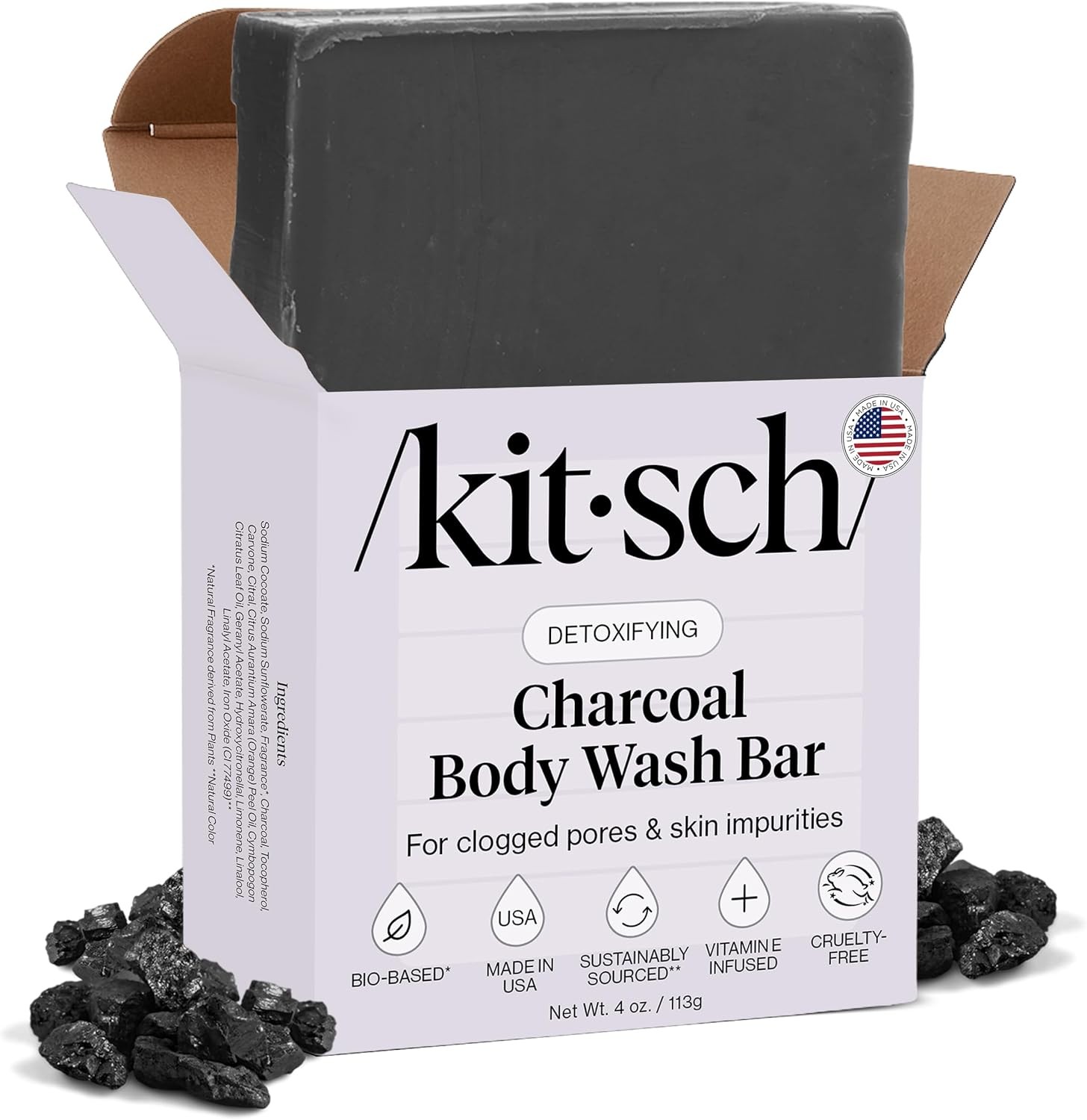 Charcoal Soap Body Wash Bar – Detoxifying Bar Soap with Activated