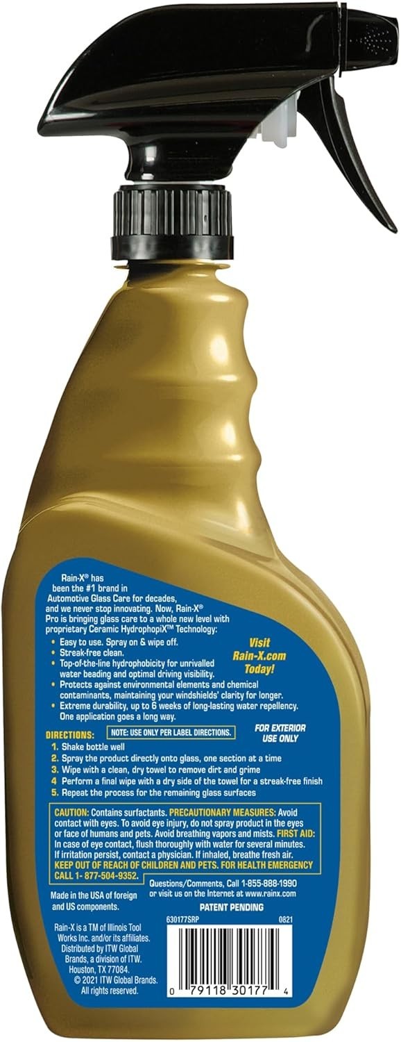HydrophobiX Technology Glass Cleaner + Water Repellent 23oz – Cleans & Protects