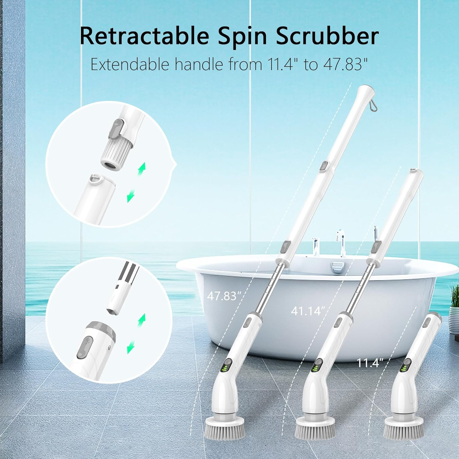 Electric Spin Scrubber, 2024 New Full-Body IPX7 Waterproof Cordless Bathroom Scr