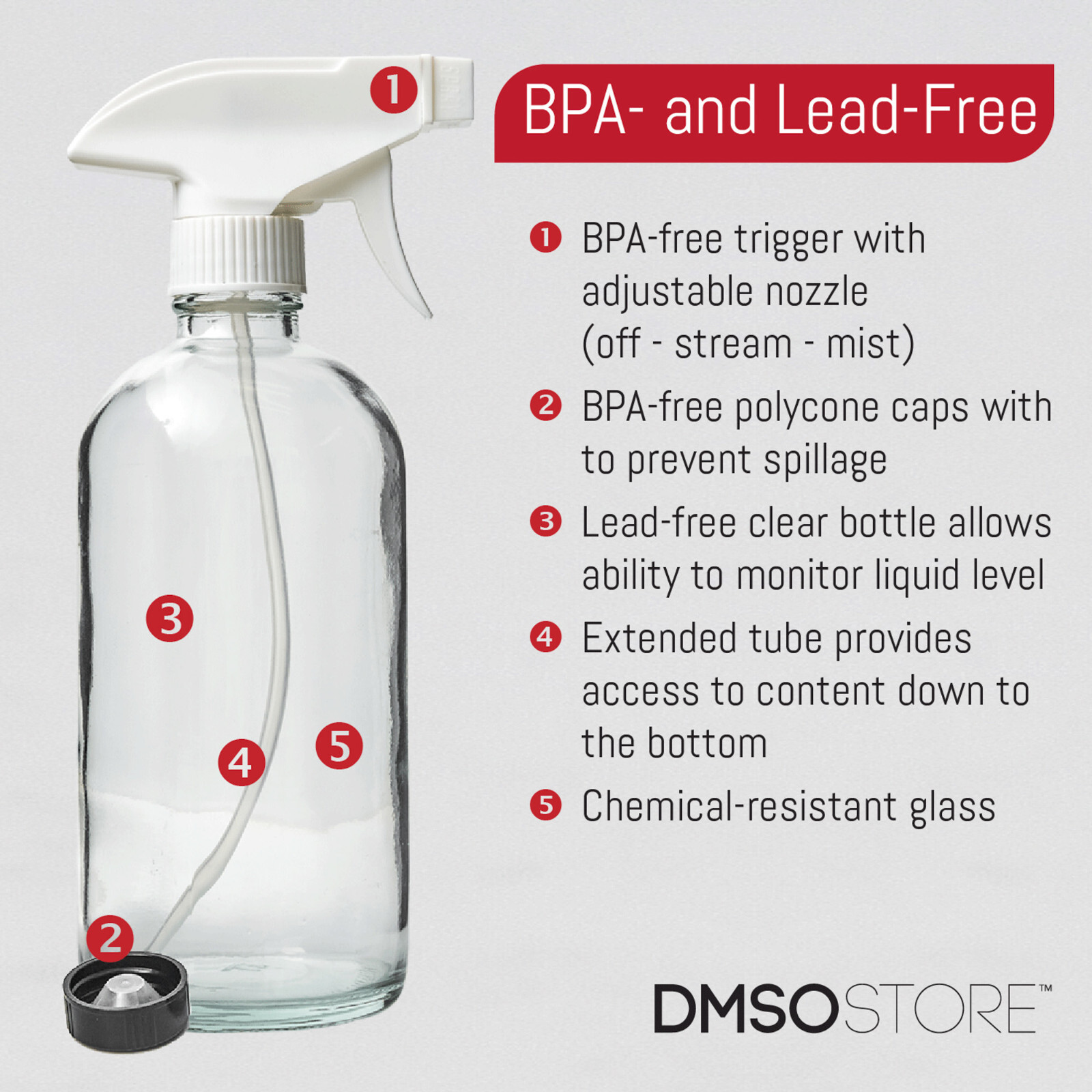 DMSOSTORE 8 oz. Glass Spray Bottles 4Pack w/ White Trigger Sprayer, Adjustable