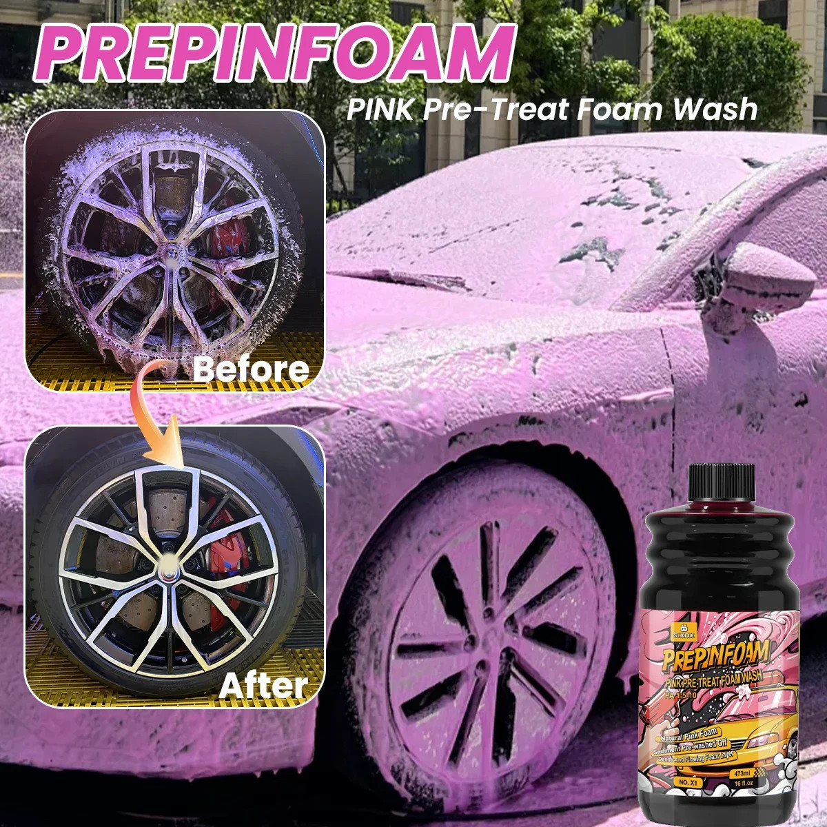 Pink Magic Foam Car Wash Shampoo High Concentration Super Foam Cleaner