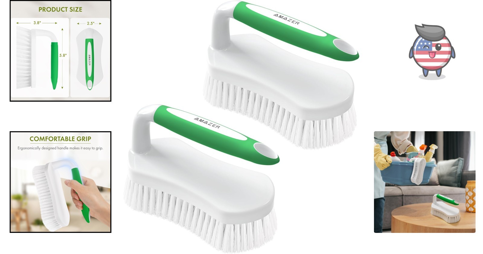 Pack of 2 Comfort Grip Shower Scrubber Brushes for Heavy Duty Household Cleaning