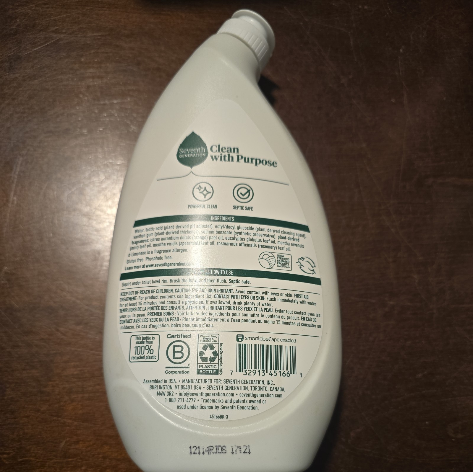 Seventh Generation Toilet Bowl Cleaner – Fresh Mint Scent New. (BN38)