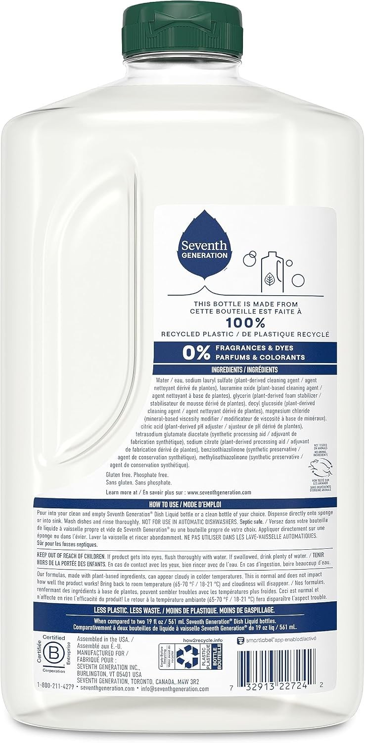 Seventh Generation Dish Soap Refill, Free & Clear, 50 fl oz, 3 Pack, Free Ship