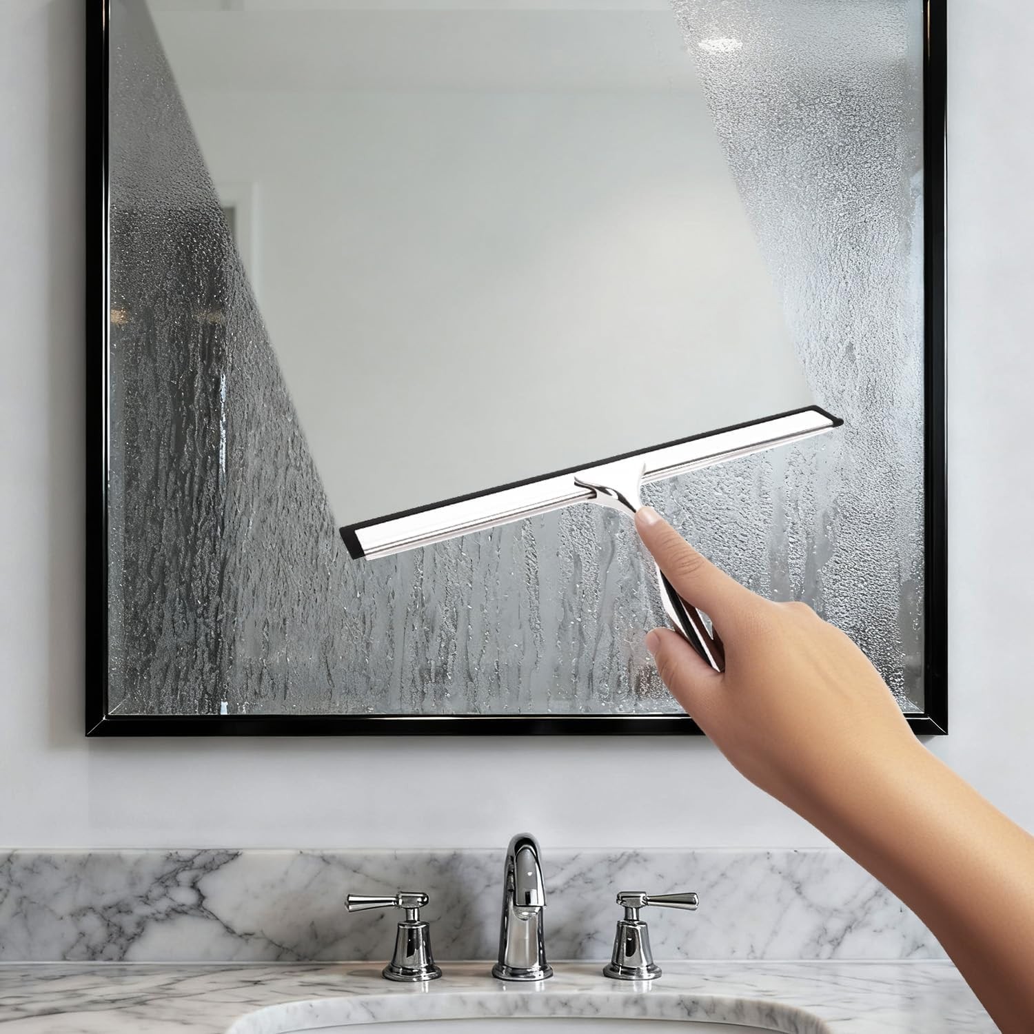 10-Inch Shower Squeegee with Hanger, Stainless Steel Cleaning Mirrors, Windows
