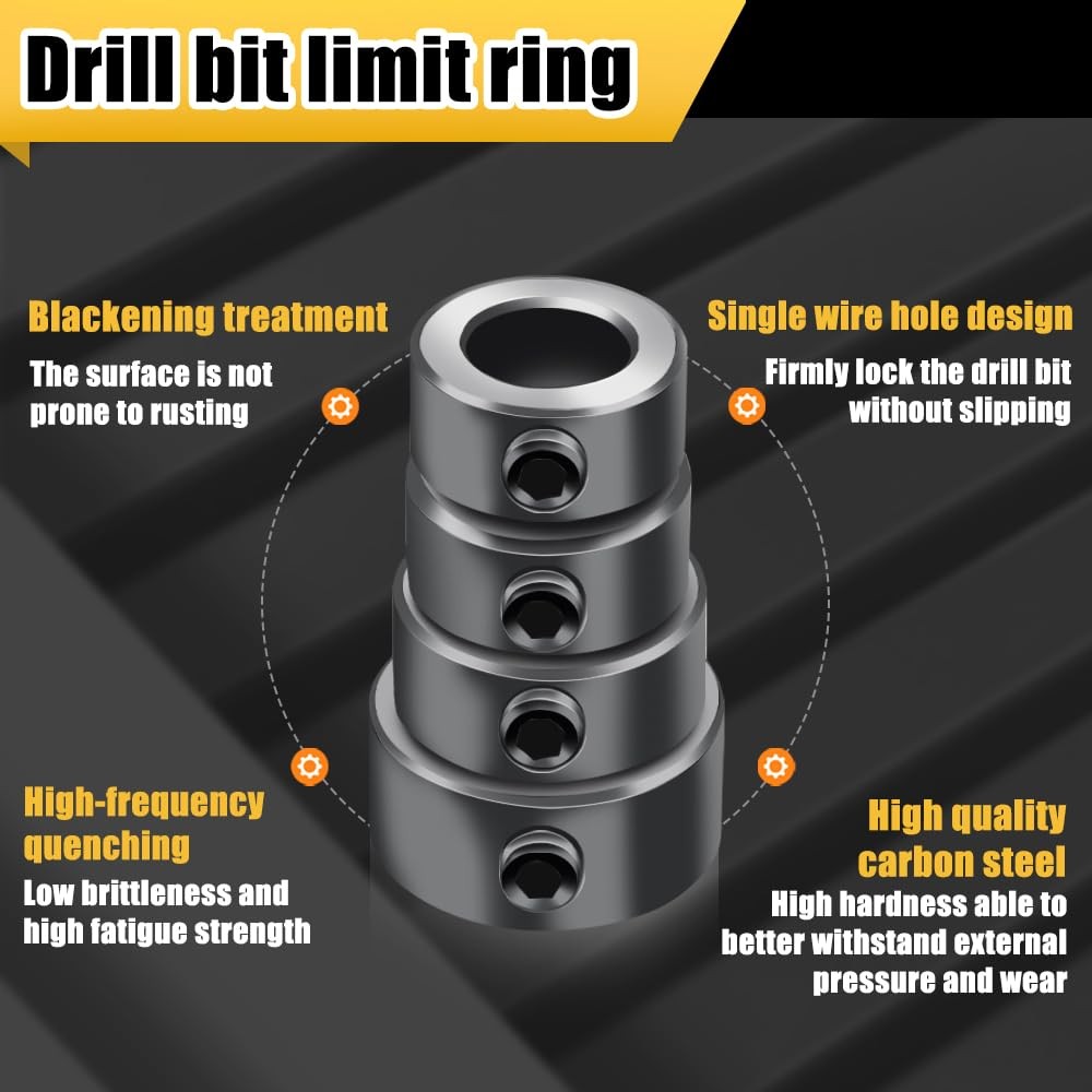 Depth Stop Drill Bit,Stop Collar Set Includes 1/8”, 3/16”, 1/4”, 5/16”, 3/8”, 7/