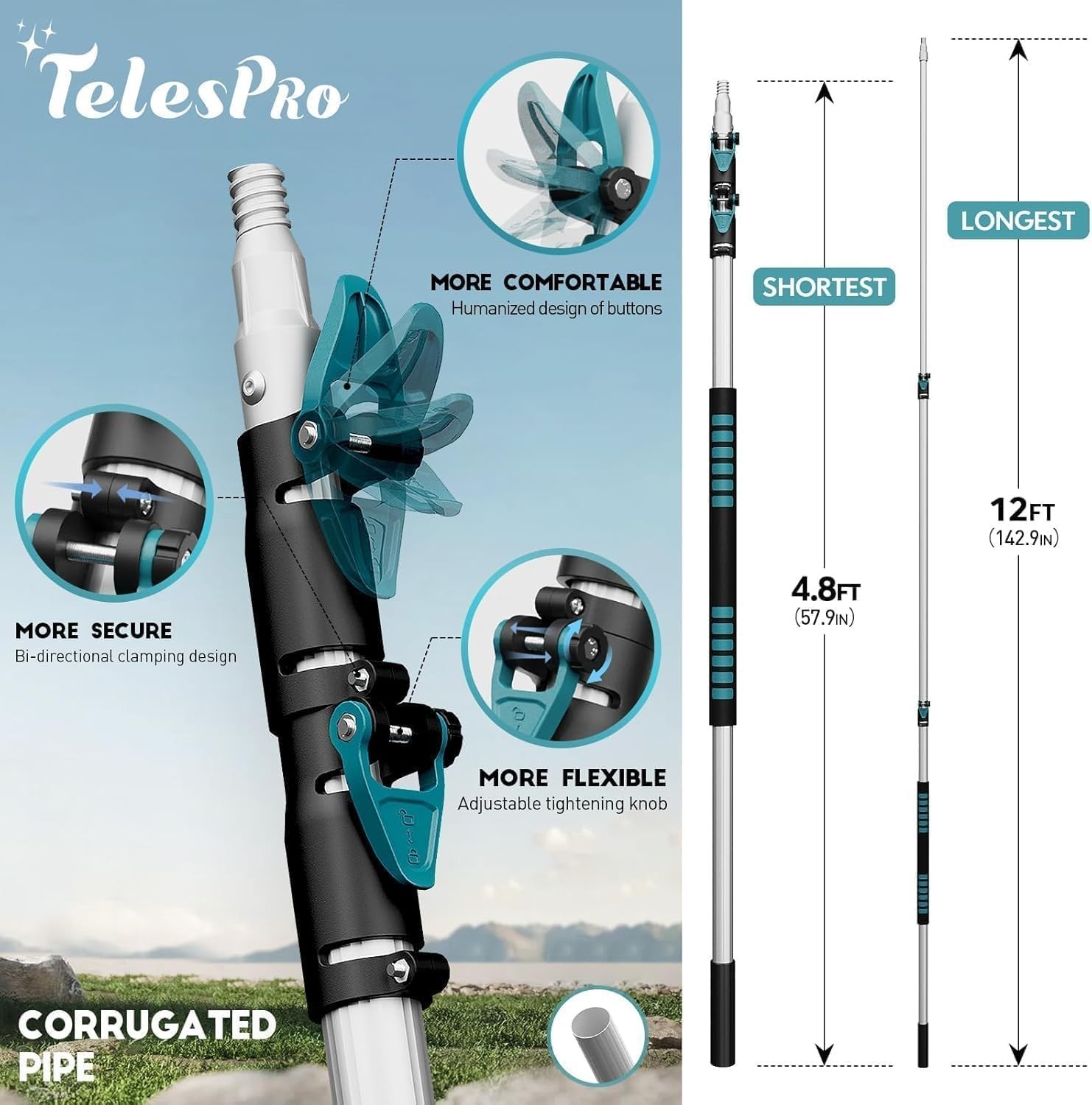 20FT High-Reach Duster Kit – Extendable Pole, Cobweb & Ceiling Fan Cleaners, Mic