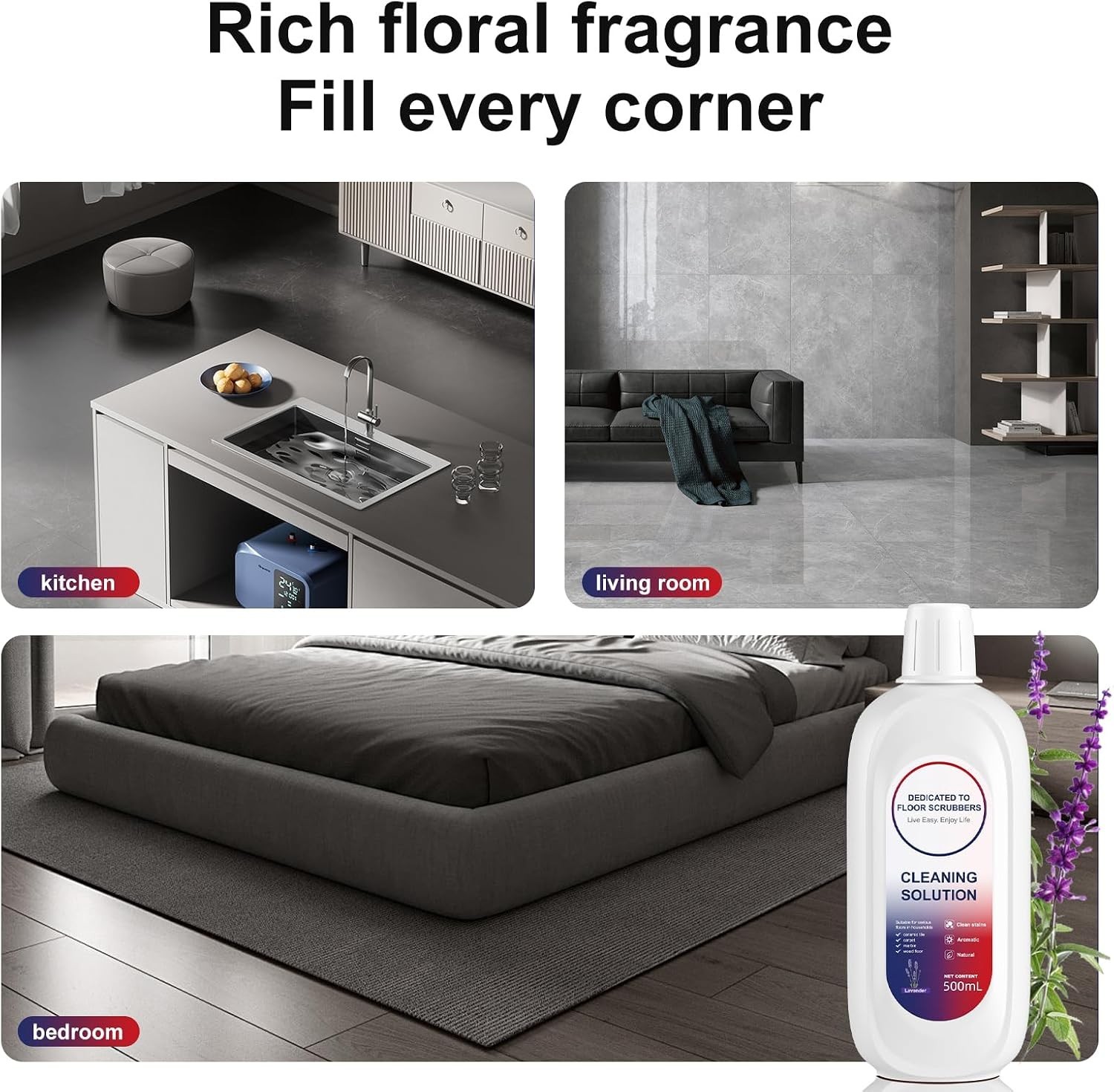 Tineco Floor Cleaning Solution Lavender 2Bottle for Hard Floors Pets Kids Safe