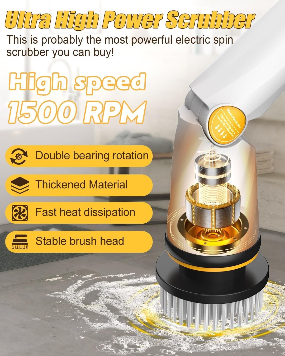 Electric Spin Scrubber with Two Batteries Q2 Pro,1500 RPM High Power Electric Sc