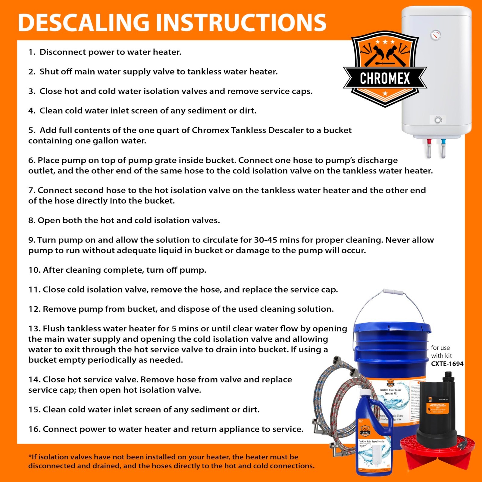 Chromex Tankless Water Heater Flush Kit with Certified Liquid Descaling Solution