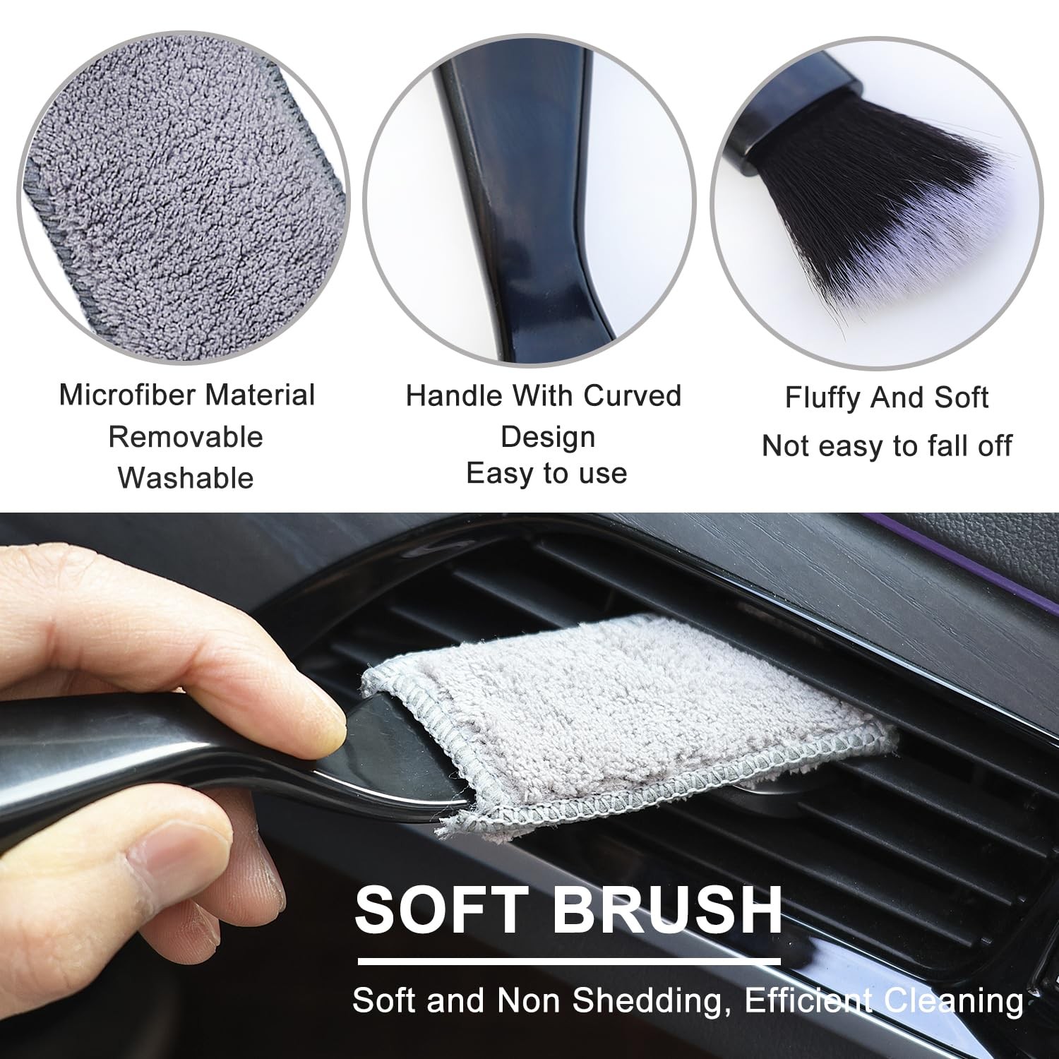 3 Pcs Microfiber Duster Brushes Car Interior Detail Dust Brush for Air Vents