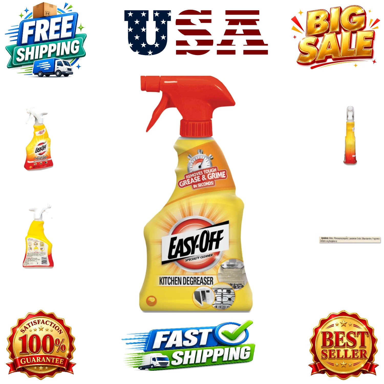 Specialty Kitchen Degreaser Cleaner, Clear, Lemon, 16 Fl Oz