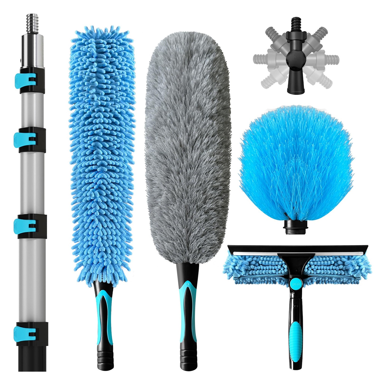 20FT High Duster Cleaning Tools with 3-12FT Extension Poles – Reusable Fan Du…
