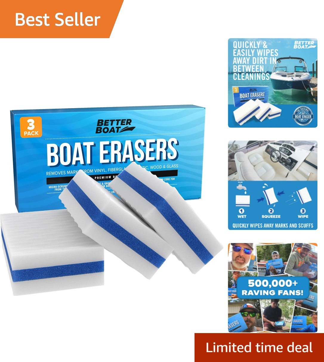 3 Pack Boat Erasers – Effortless Scuff and Grime Removal for Fiberglass & Vinyl