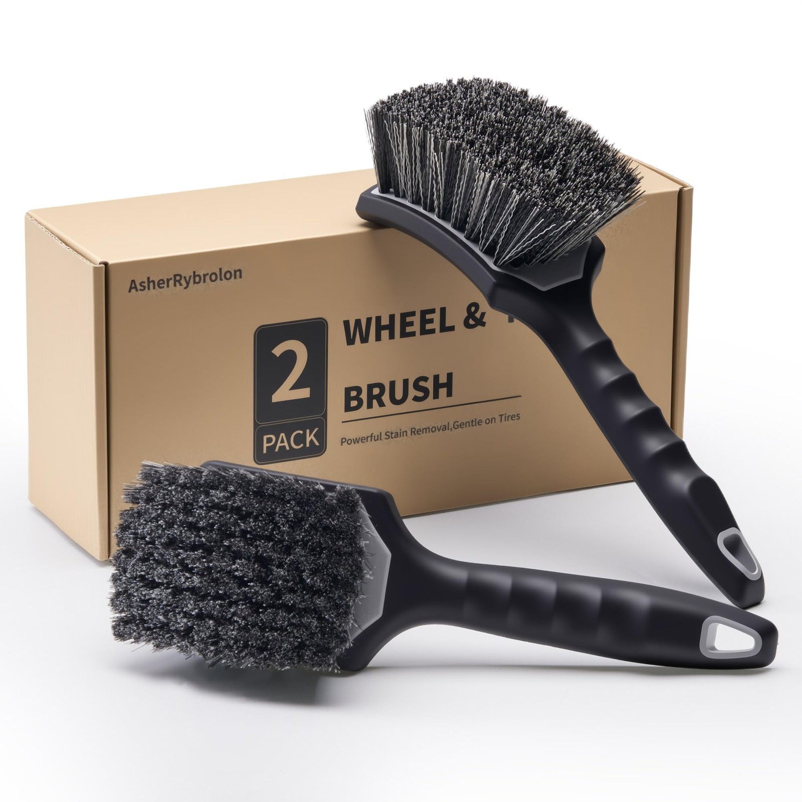 Car Wheel & Tire Brush Set 2 Pack Soft & Stiff Bristle Cleaners for Vehicles