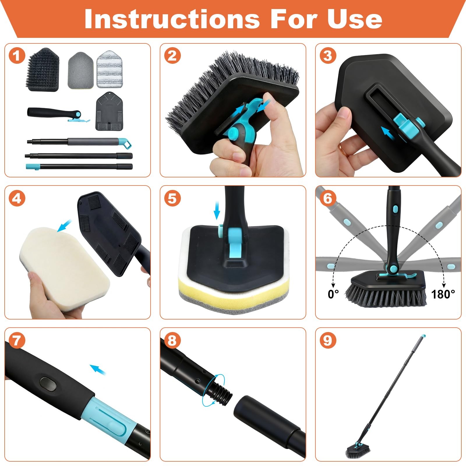 Long Handled Scrub Brush for Shower,3-in-1 Cleaning Brushes with 3 Different …