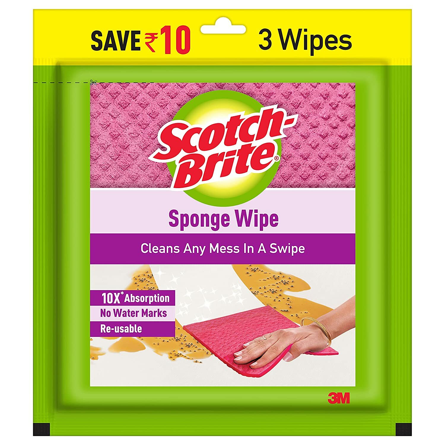 Scotch-Brite Sponge Wipe -Multipurpose- Absorbs Water 10X Times-3-5-10 Pcs Pack