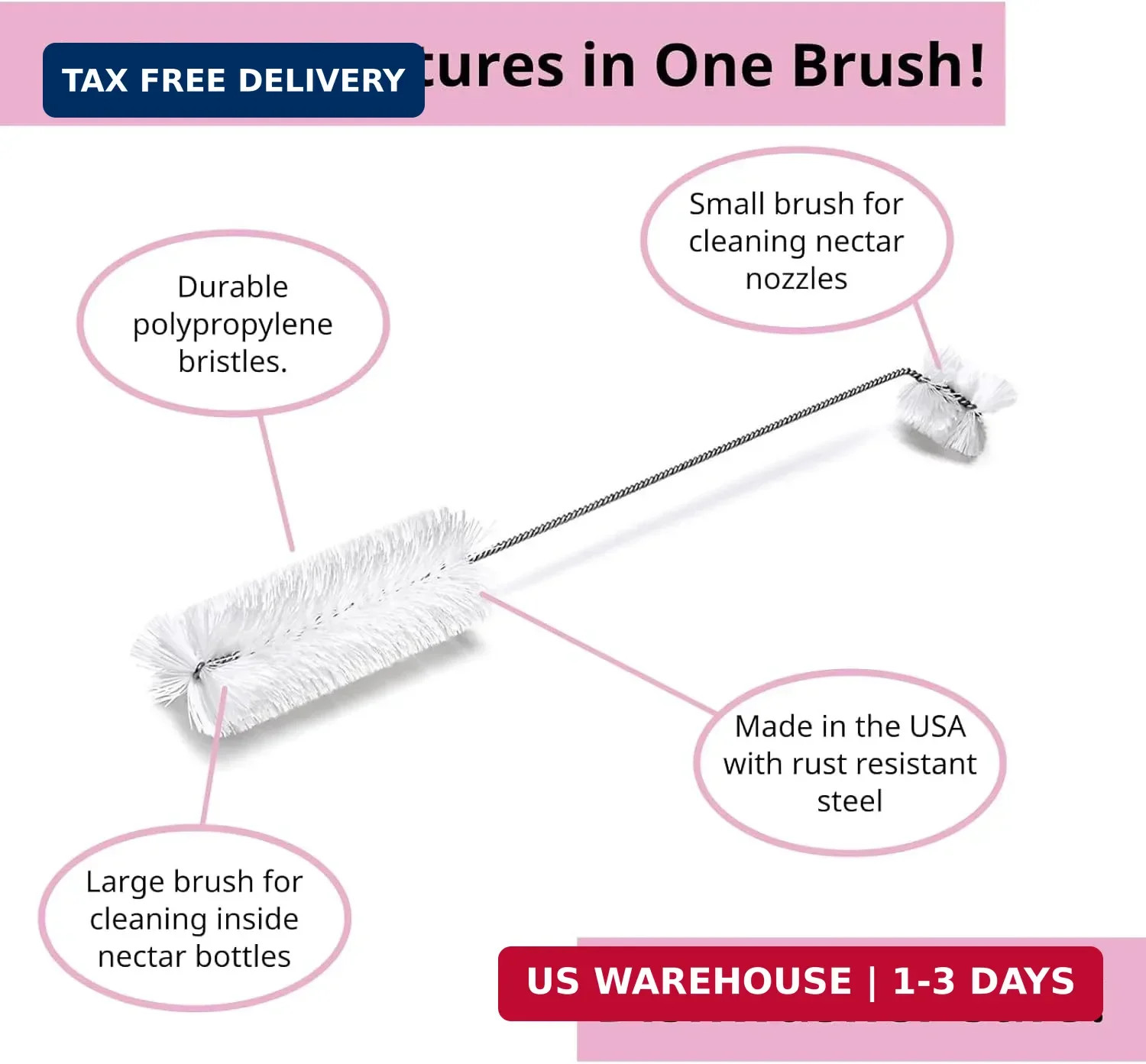 Hummingbird Feeder Cleaning Brush – Dual Purpose-Head – 14″ x 1.7″ – Long Bottle