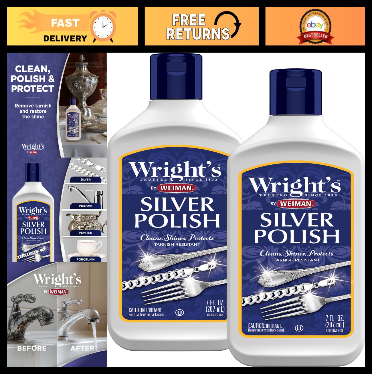Silver Cleaner & Polish 7oz – Ammonia Free for Jewelry, Antique Silver, Gold, Br