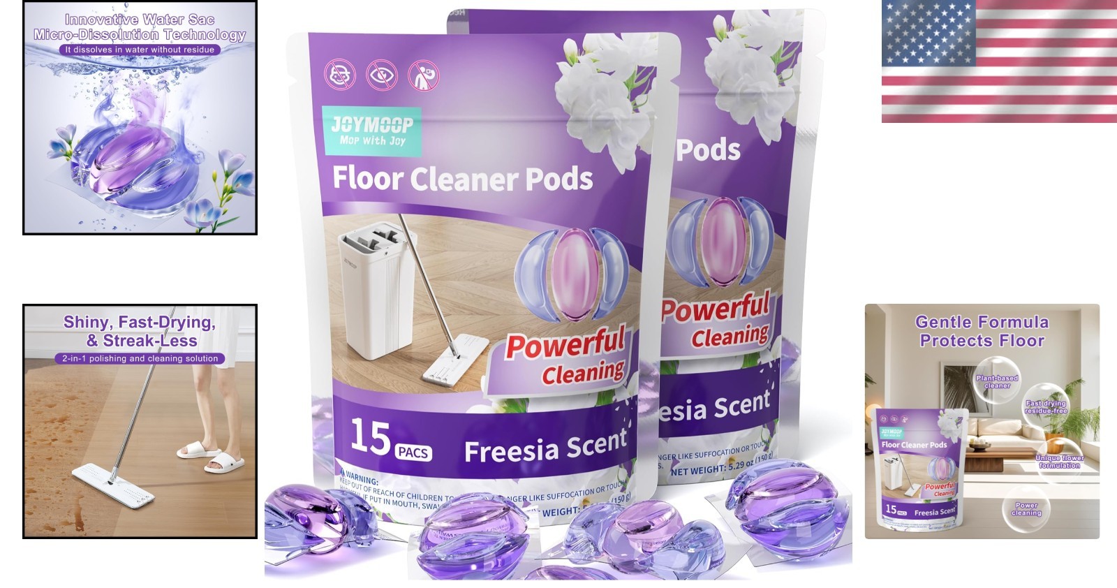 30 PCS Floor Cleaner Pods – -Enzyme Formula for All Floors with Freesia Scent