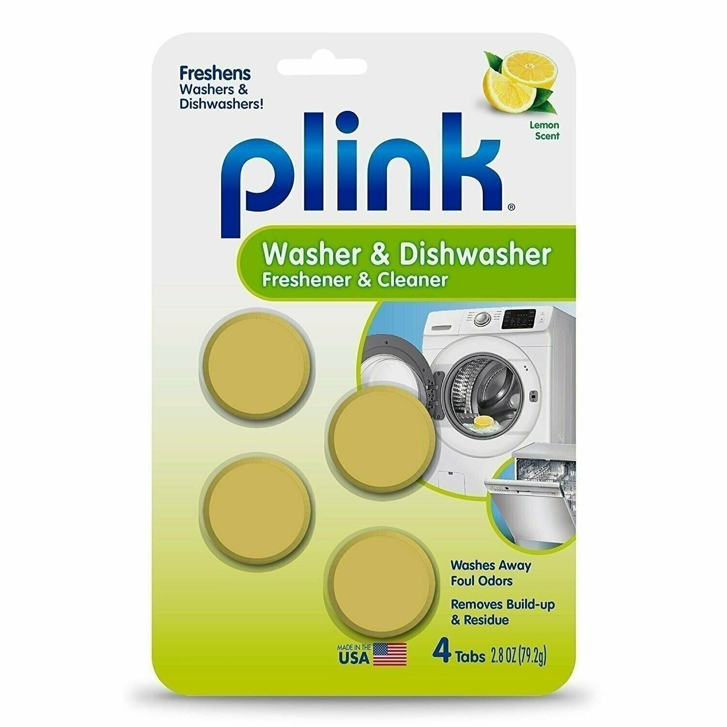 Plink Clothes Washer & Dishwasher Odor Freshener and Cleaner – 24 Lemon Tablets