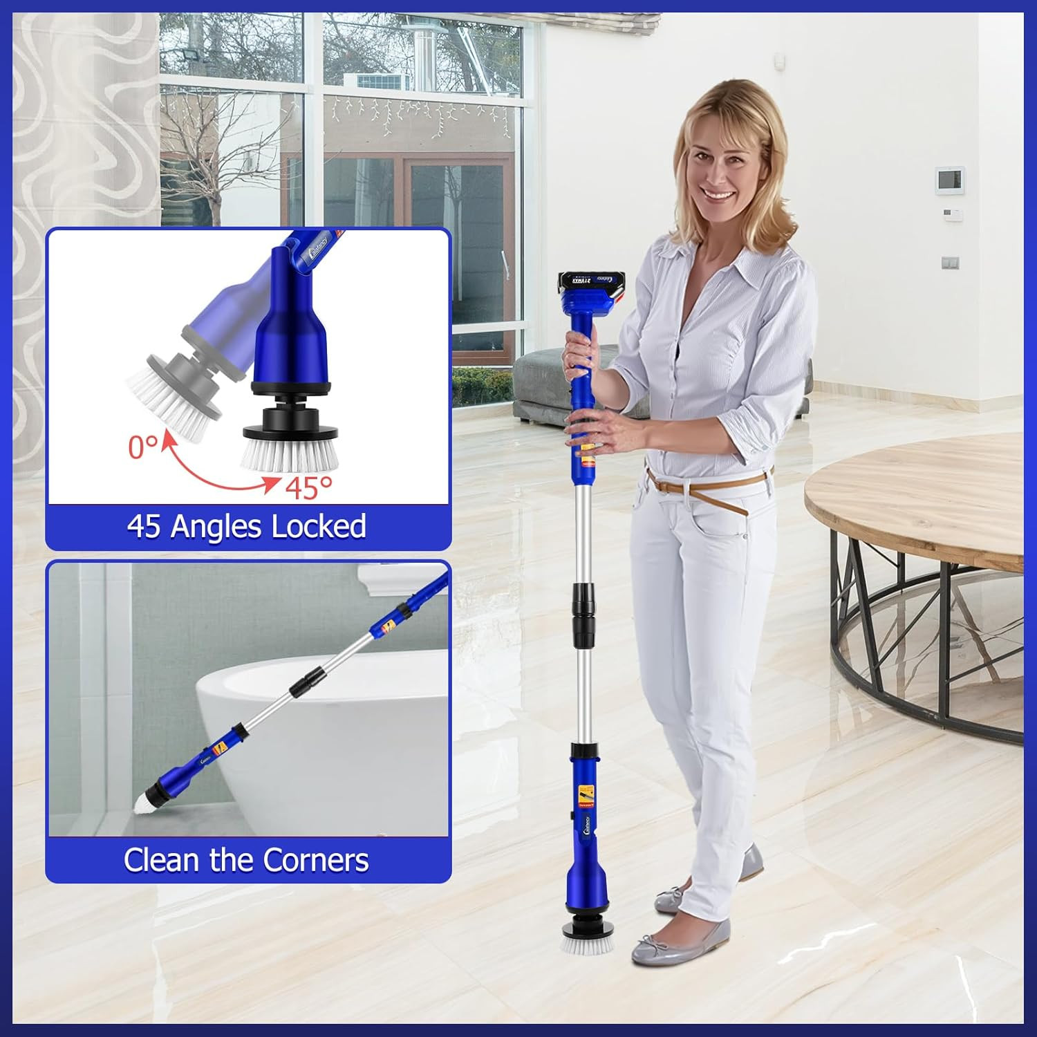 2 Batteries Electric Cleaning Brush for Bathroom, 1200RPM Power Cordless Spin Sc