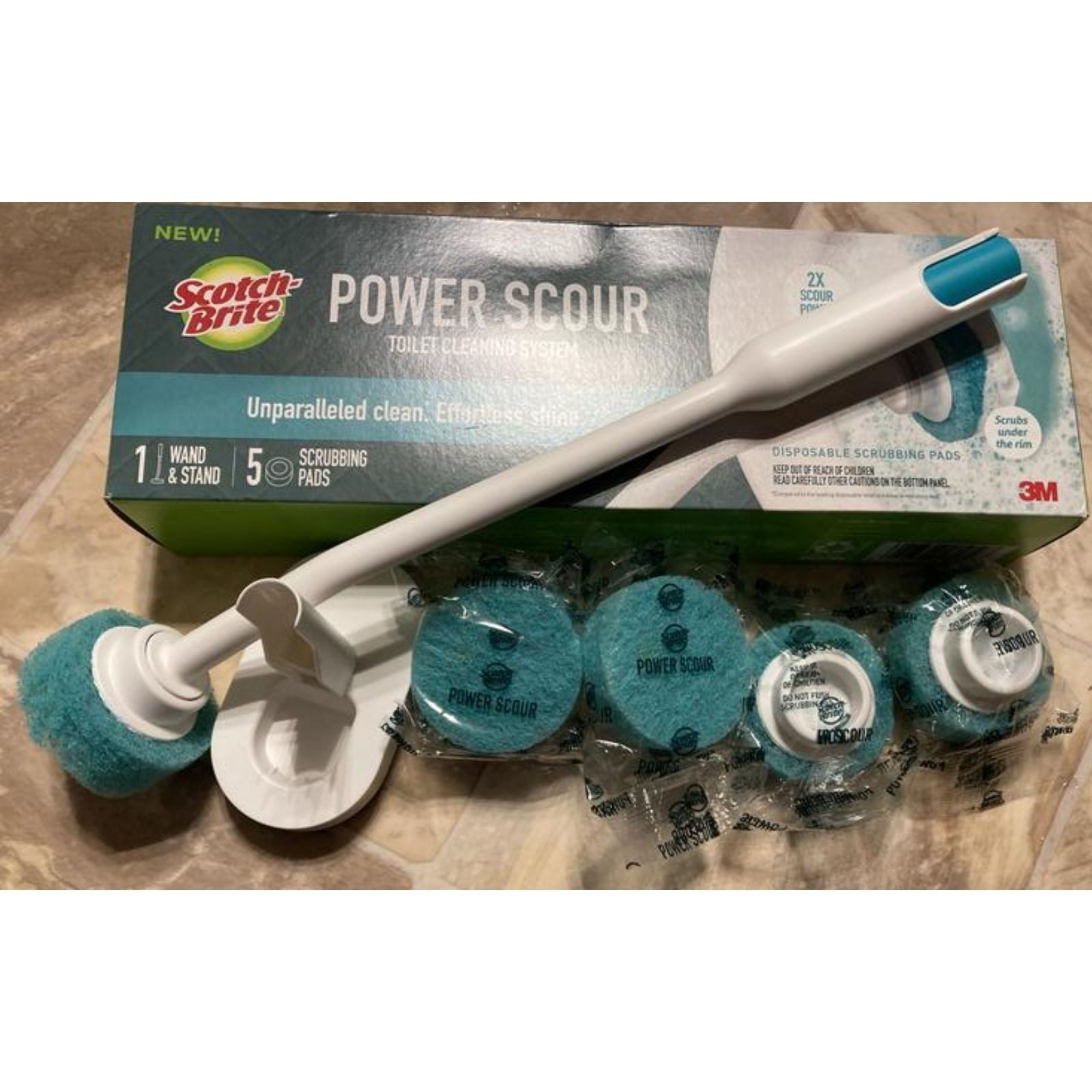 Scotch-Brite Power Scour Toilet Cleaning System with 1 Wand & 5 Pads Stand