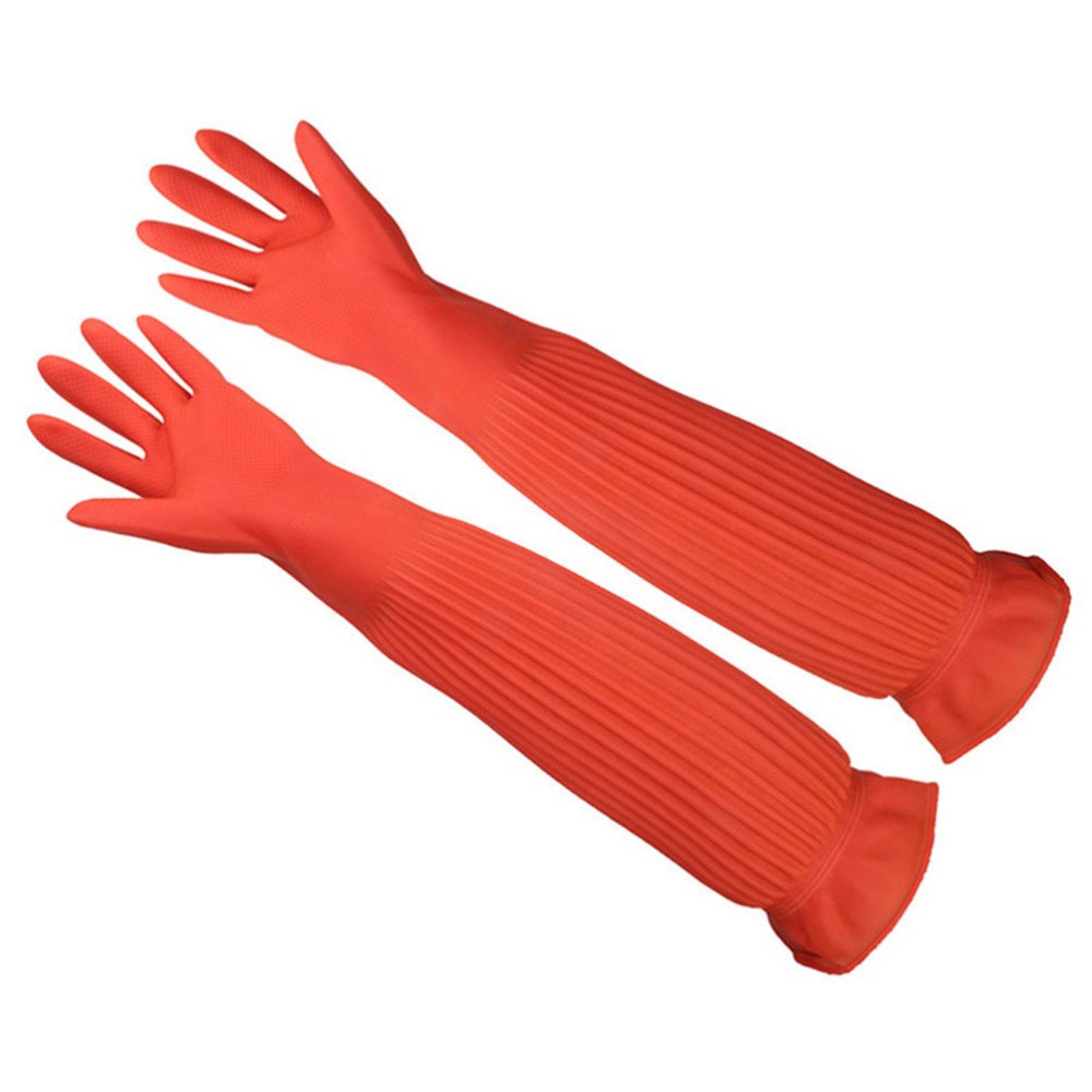 Washing Gloves in Red Latex for Kitchen Use with Durable Heat Resistant Design