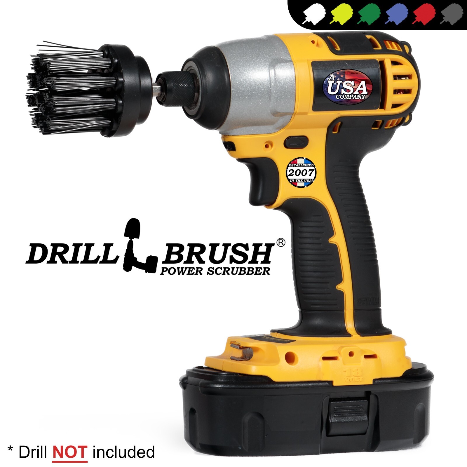 2 Inch Diameter Black Ultra Stiff Bristle Drill Brush for Removing Baked on Food
