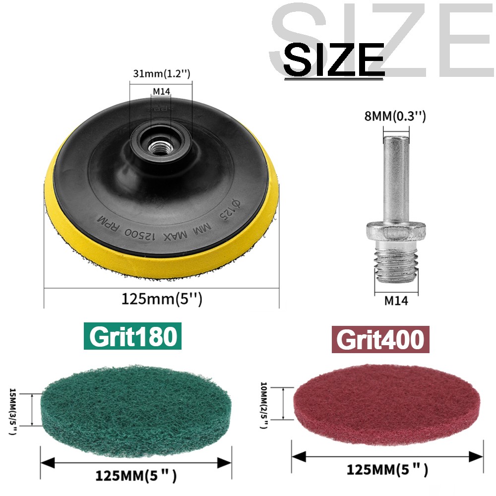8PC 5″ Drill Power Brush Scouring Pad Tile Power Car Scrubbing Pad Cleaning Kit