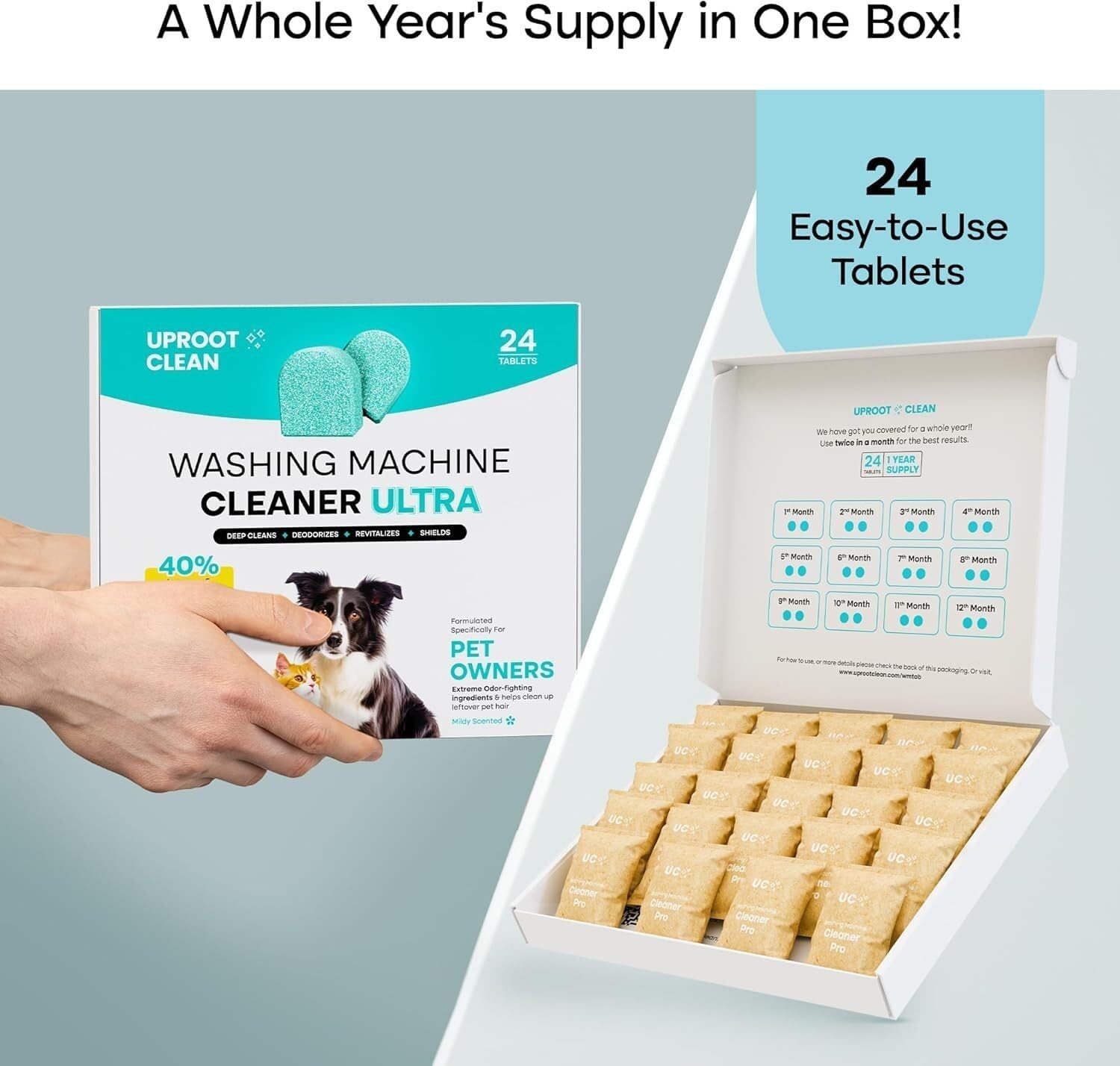 Washing Machine Cleaning Tablets Ultra 40% Stronger, 24 Pack | HE/Top/Front Load