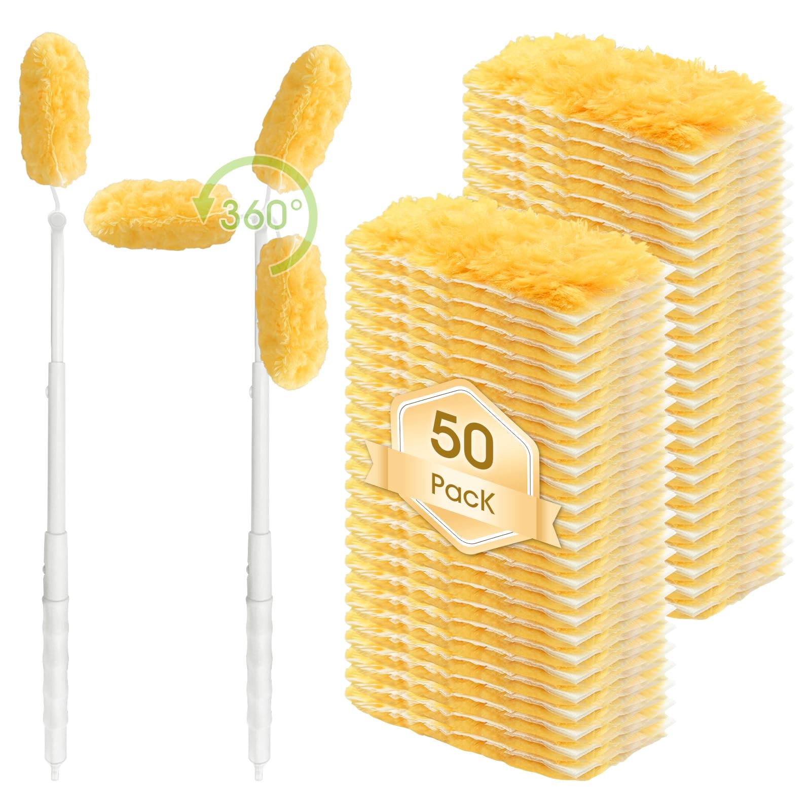 50 Pack Duster Refill with 1 Extendable Handle, 360 Heavy Duty Duster Kit wit…