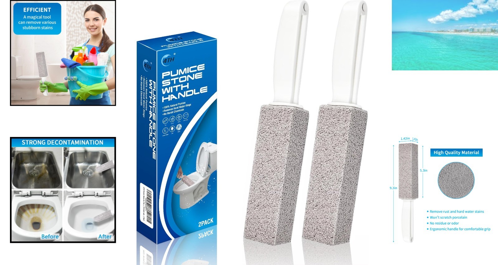 2-Piece Reusable Toilet Cleaning Stone with Handle – Cleans Tough Stains Easily