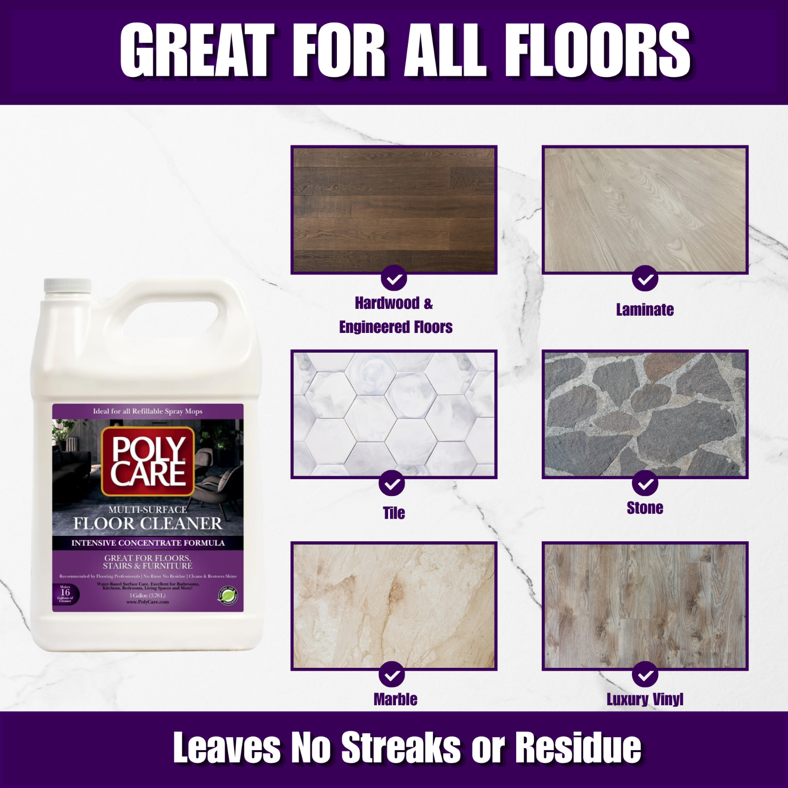 PolyCare Multi-Surface Floor Cleaner 1 Gallon Intensive Concentrate Makes 16 Gal