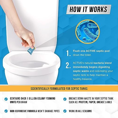Septic Tank Treatment Pods-12 Dissolving Packets| Enzyme-Producing Live Bacteria