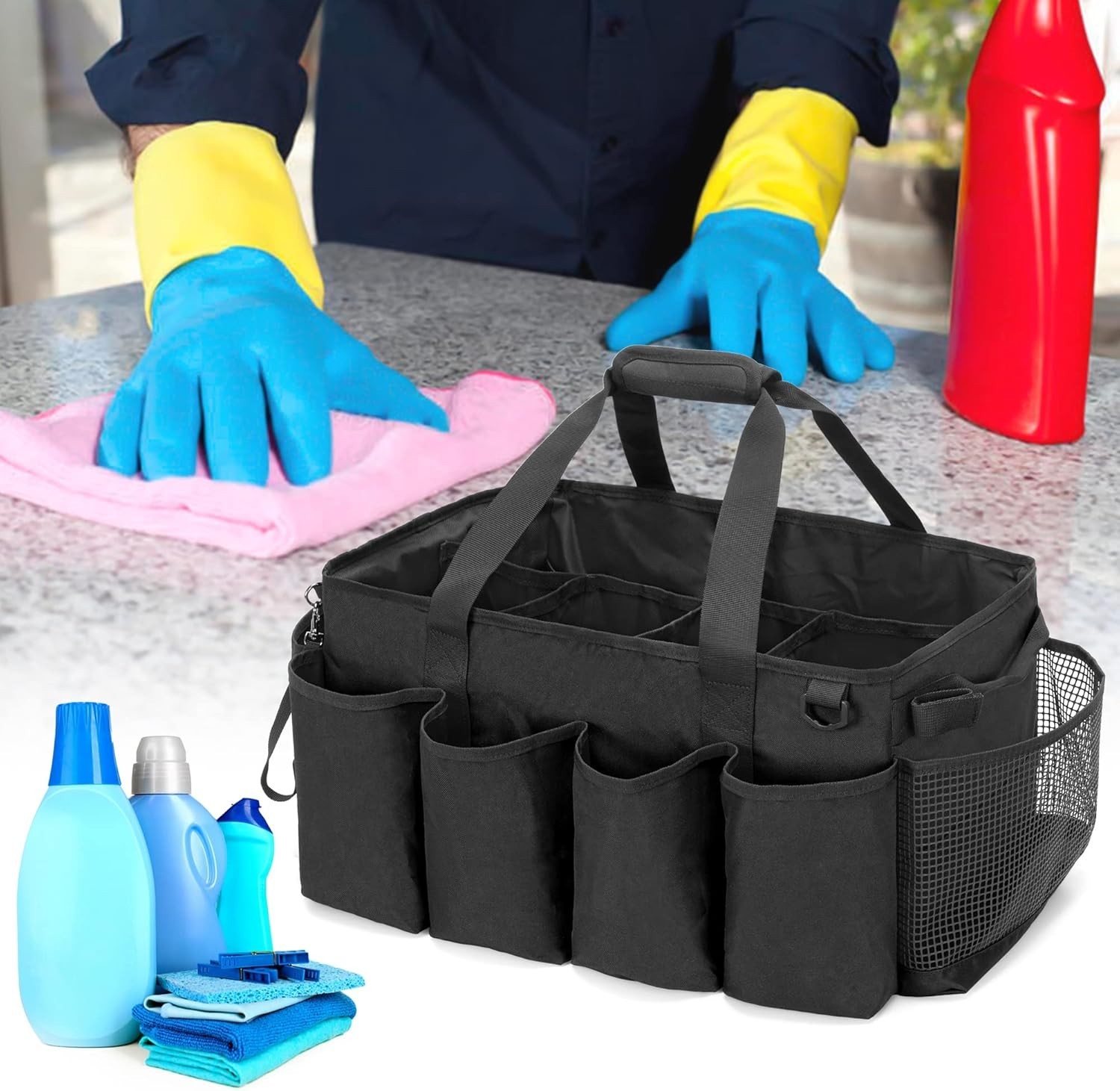 Extra-Large Cleaning Caddy with Multi Pockets for Home and Car Organization