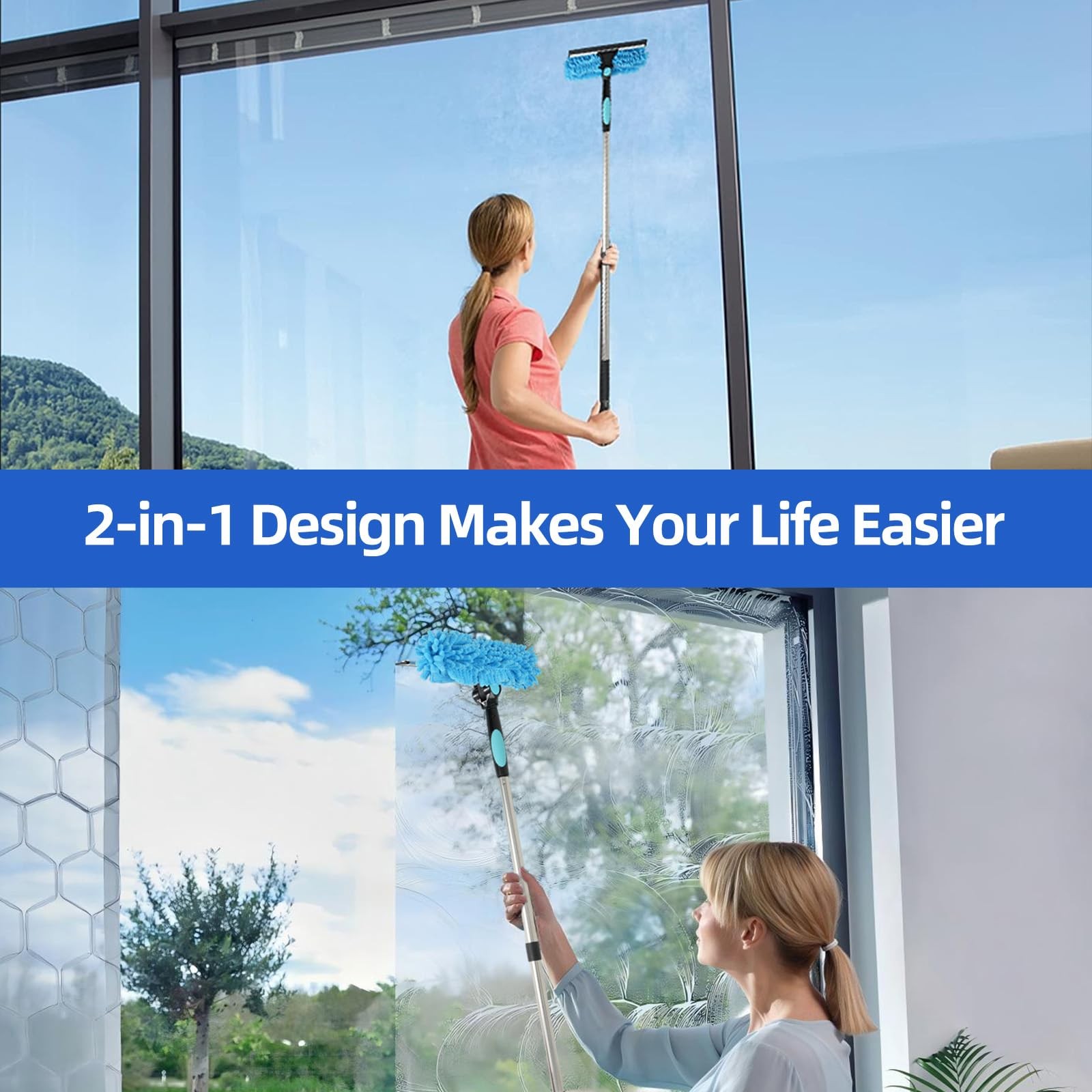 122” Window Washing Kit with Extension Pole, 2-in-1 Window Cleaning Kit with…