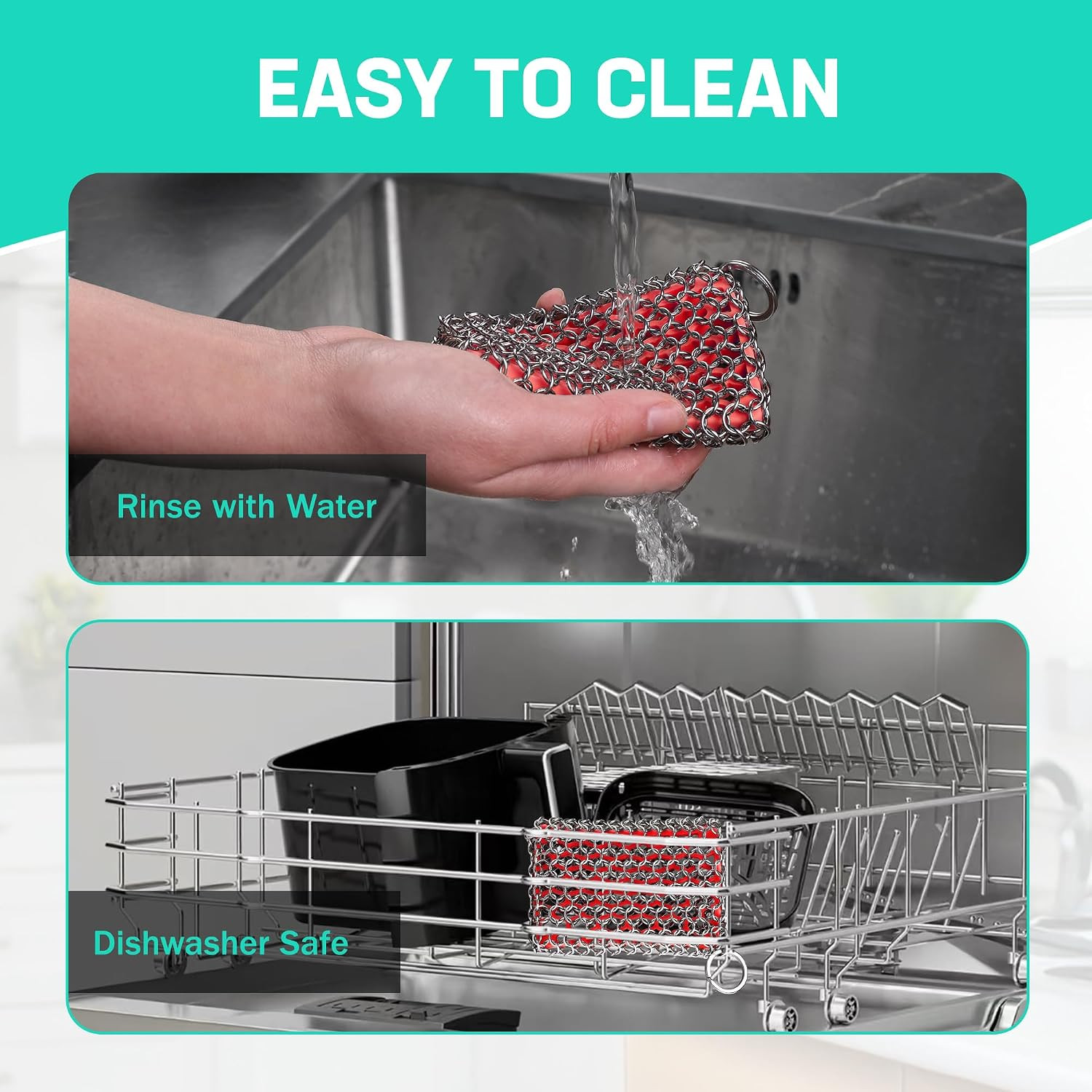 Cast Iron Chainmail Scrubber Stainless Steel Silicone Cleaner for Skillet Pan