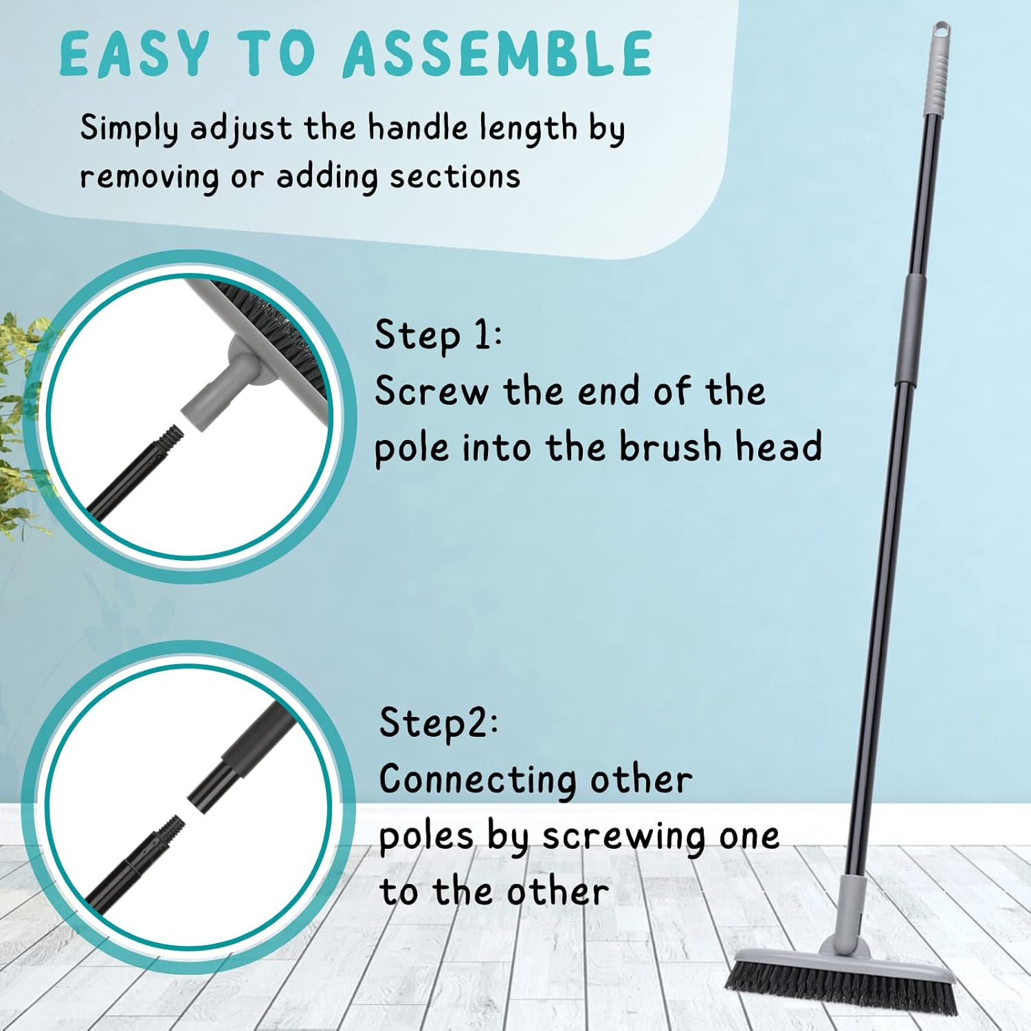 Grout Brush with Long Handle, 49” Tile Cleaner Tool for Shower, Floors Scrubber