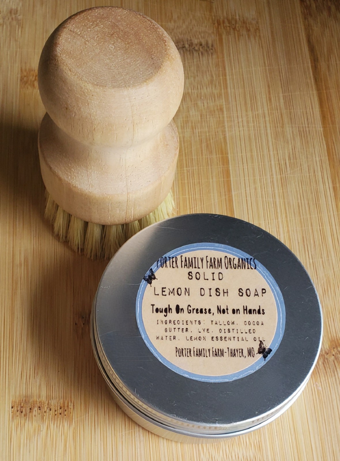 Solid Dish Soap & Scrub Brush All Natural*LEMON* Porter Family Farm Organics 4oz