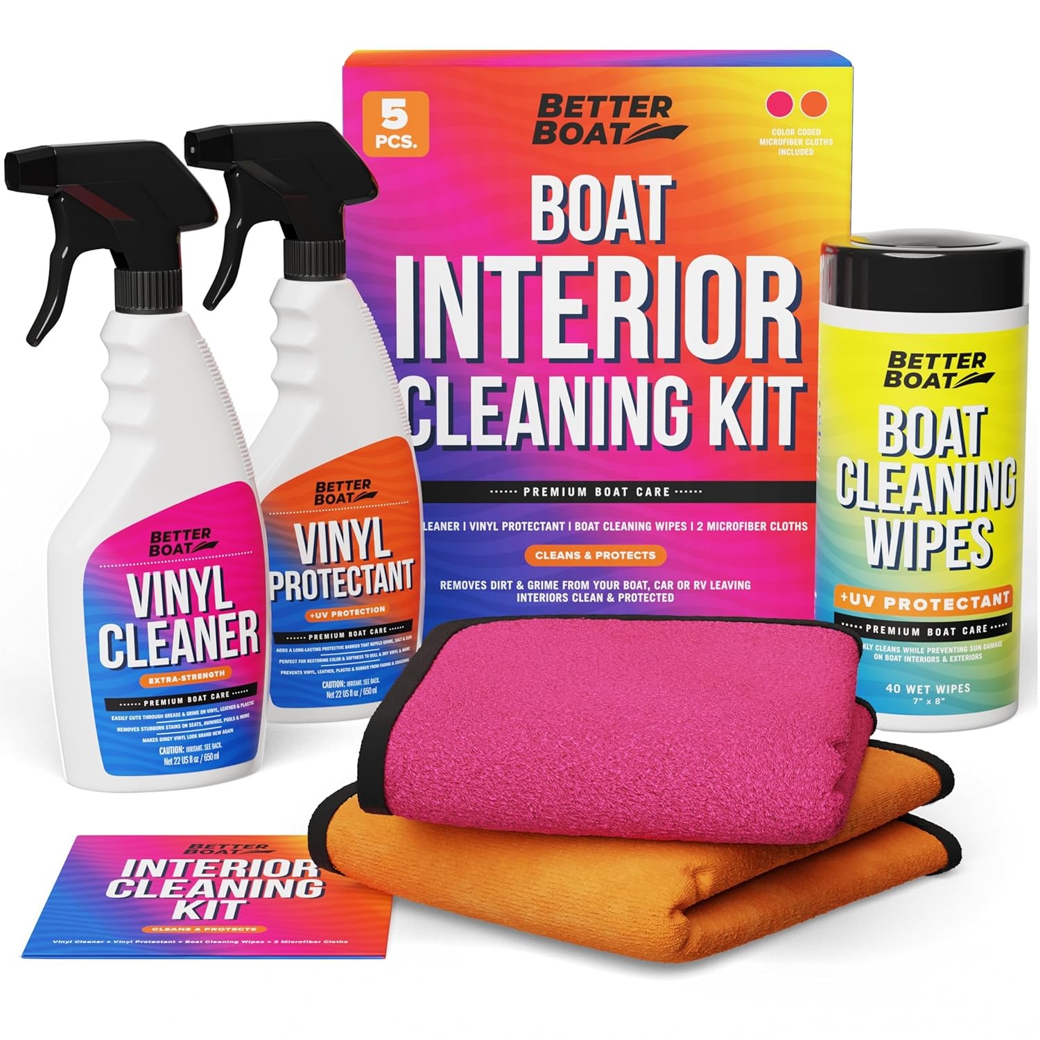 Boat Interior Cleaning Kit Marine Vinyl Cleaner Protectant Wipes Microfiber