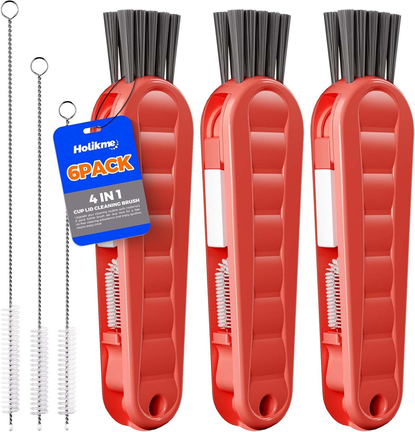 6 Pack 4 in 1 Cup Lid Cleaning Brush Set with 3 Straws, Multifunctional Bottle