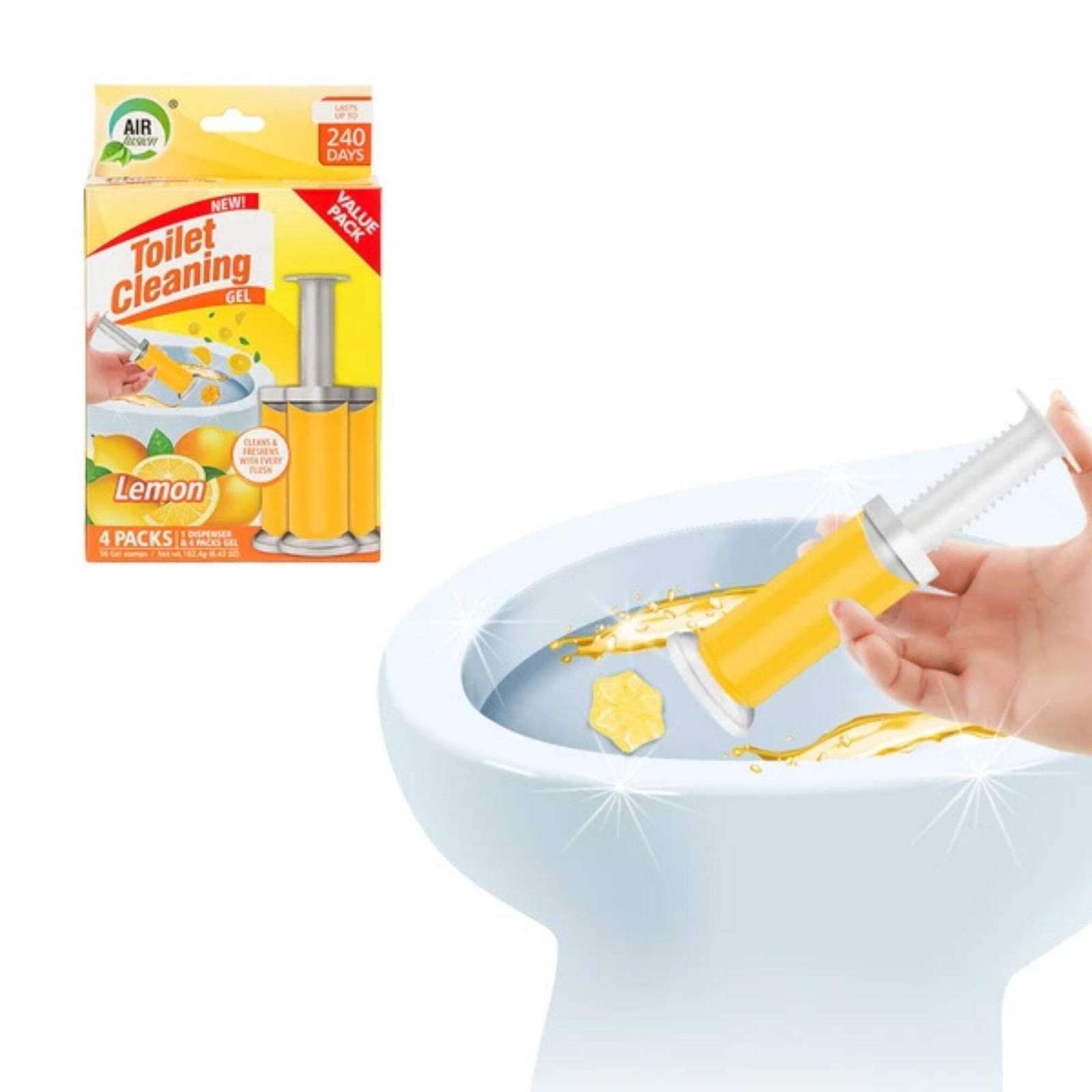 Air Fusion Lemon Scent Toilet Cleaning Gel 56 Stamps 6.43oz 4 Pack