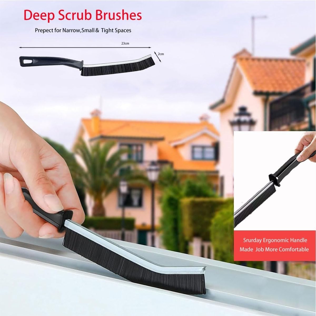 Compact Ergonomic Brush for Cleaning Gaps in Bathrooms, Kitchens & Cars – 4 Pack