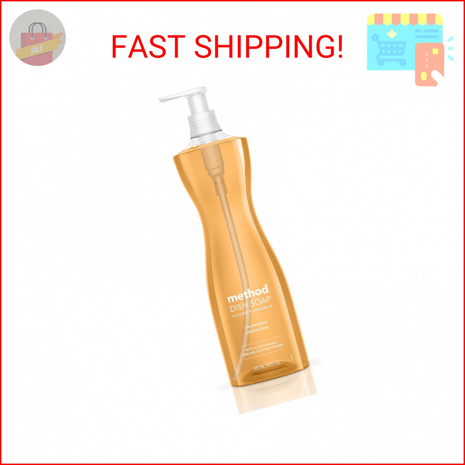 Natural Clementine Scent Gel Dish Soap, Powerful Grease Remover, Cruelty-Free