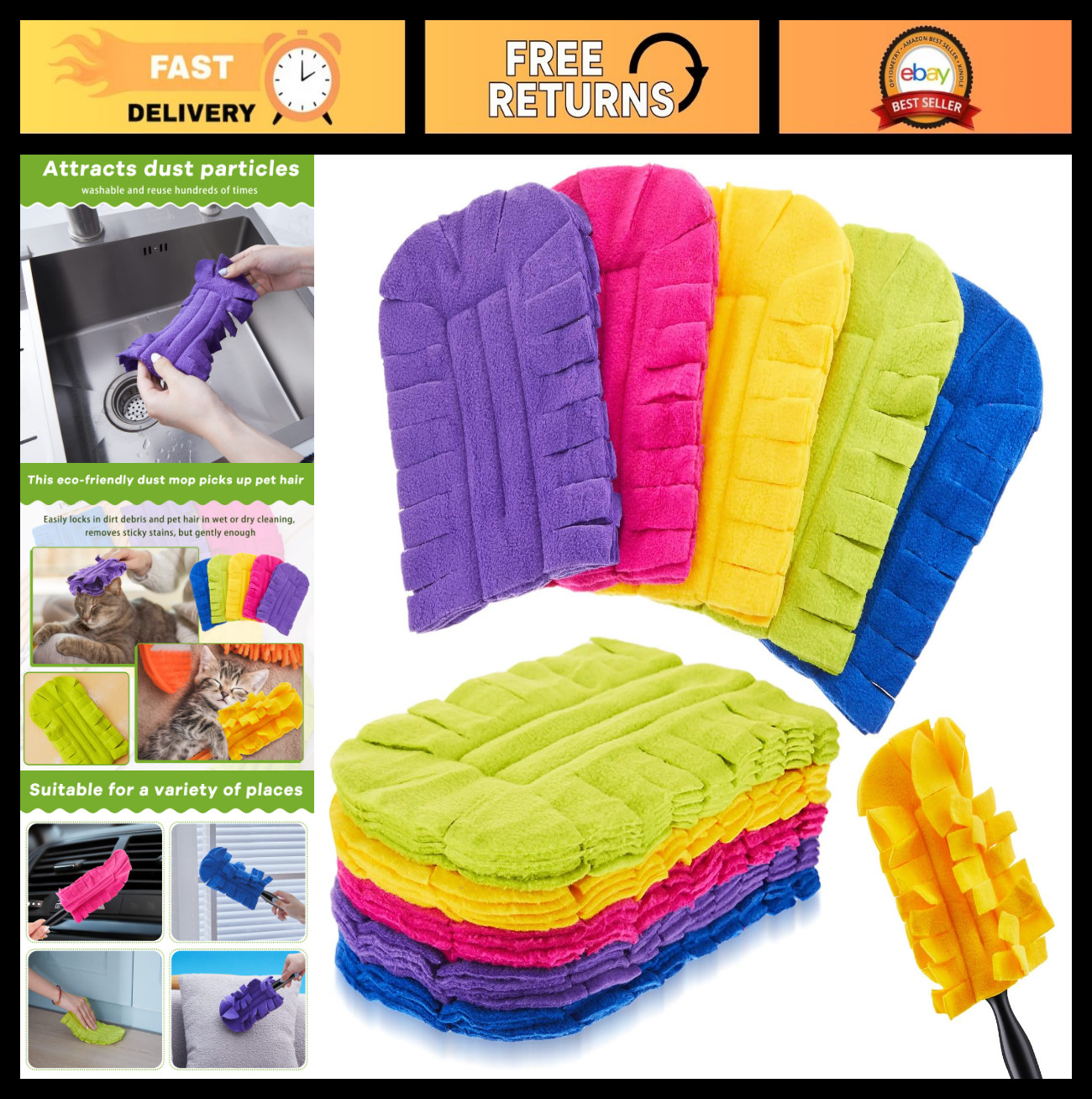 12 Pcs Reusable Fleece Duster Refills – Multi-Surface Washable Cleaning Pads