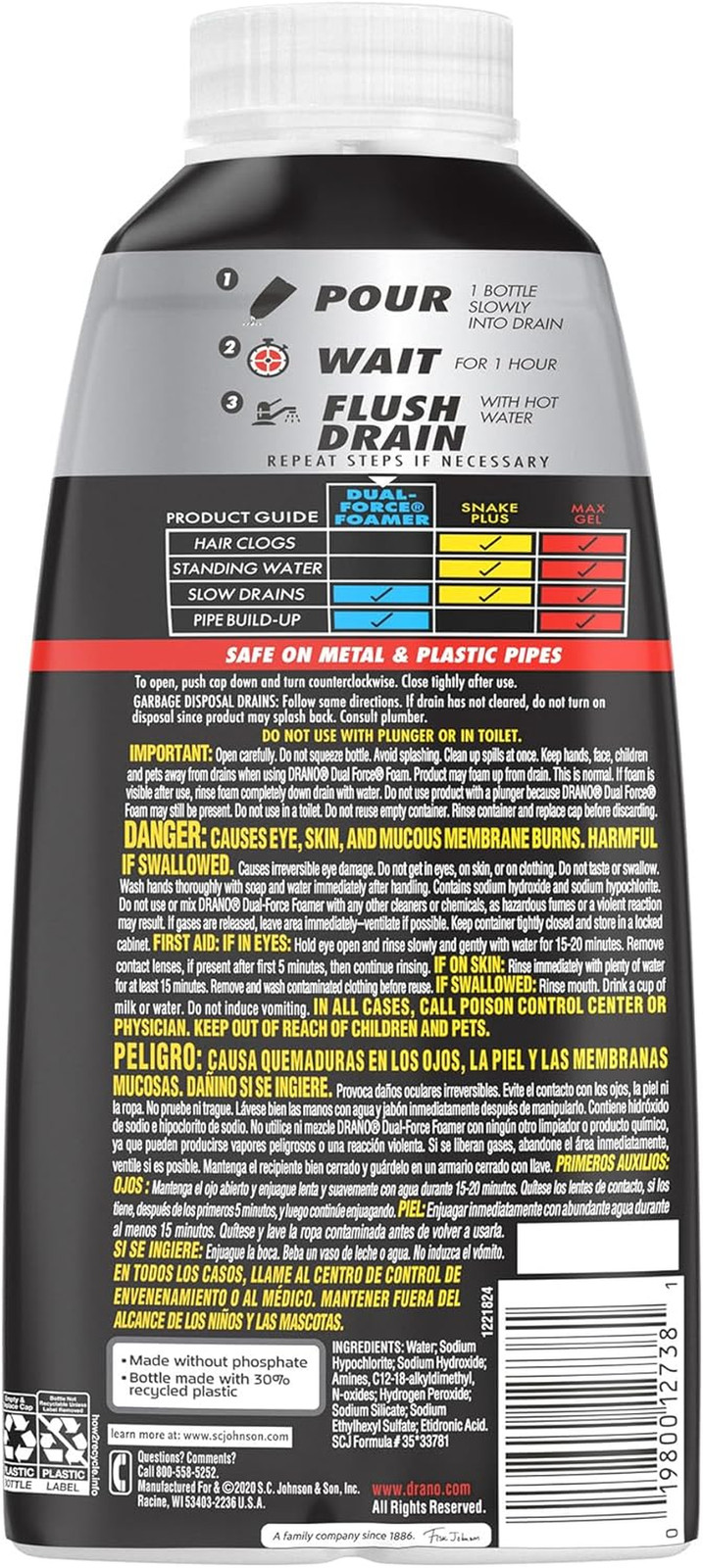 Dual-Force Foamer Drain Clog Remover and Cleaner for Shower or Sink Drains, Uncl