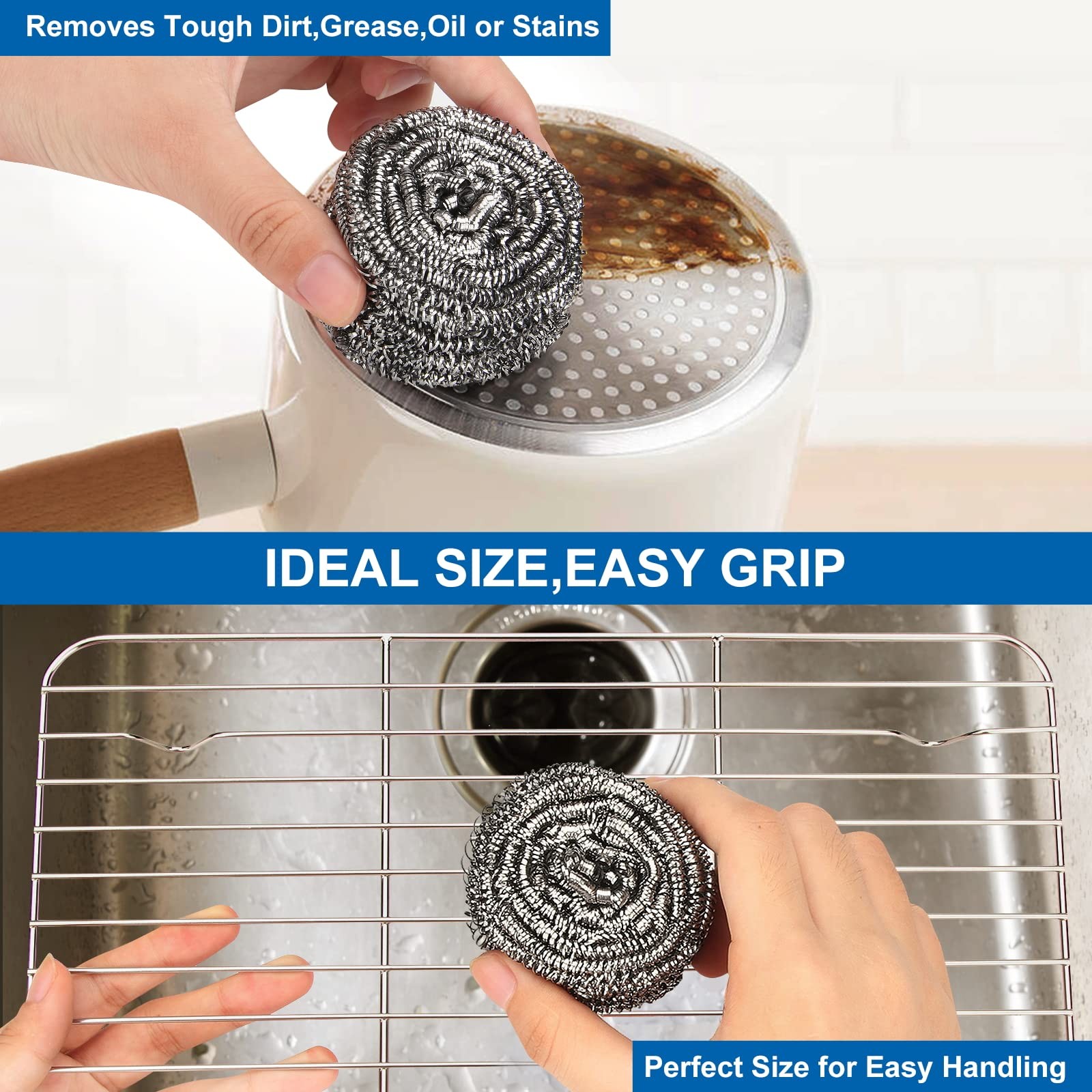 10 Pack Stainless Steel Scrubber, Steel Wool Srubber for Scouring Stubborn Me…